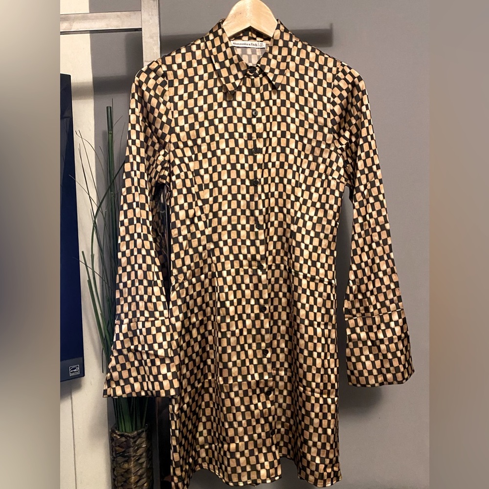 Womens Long Sleeve Satin Shirt Dress XS